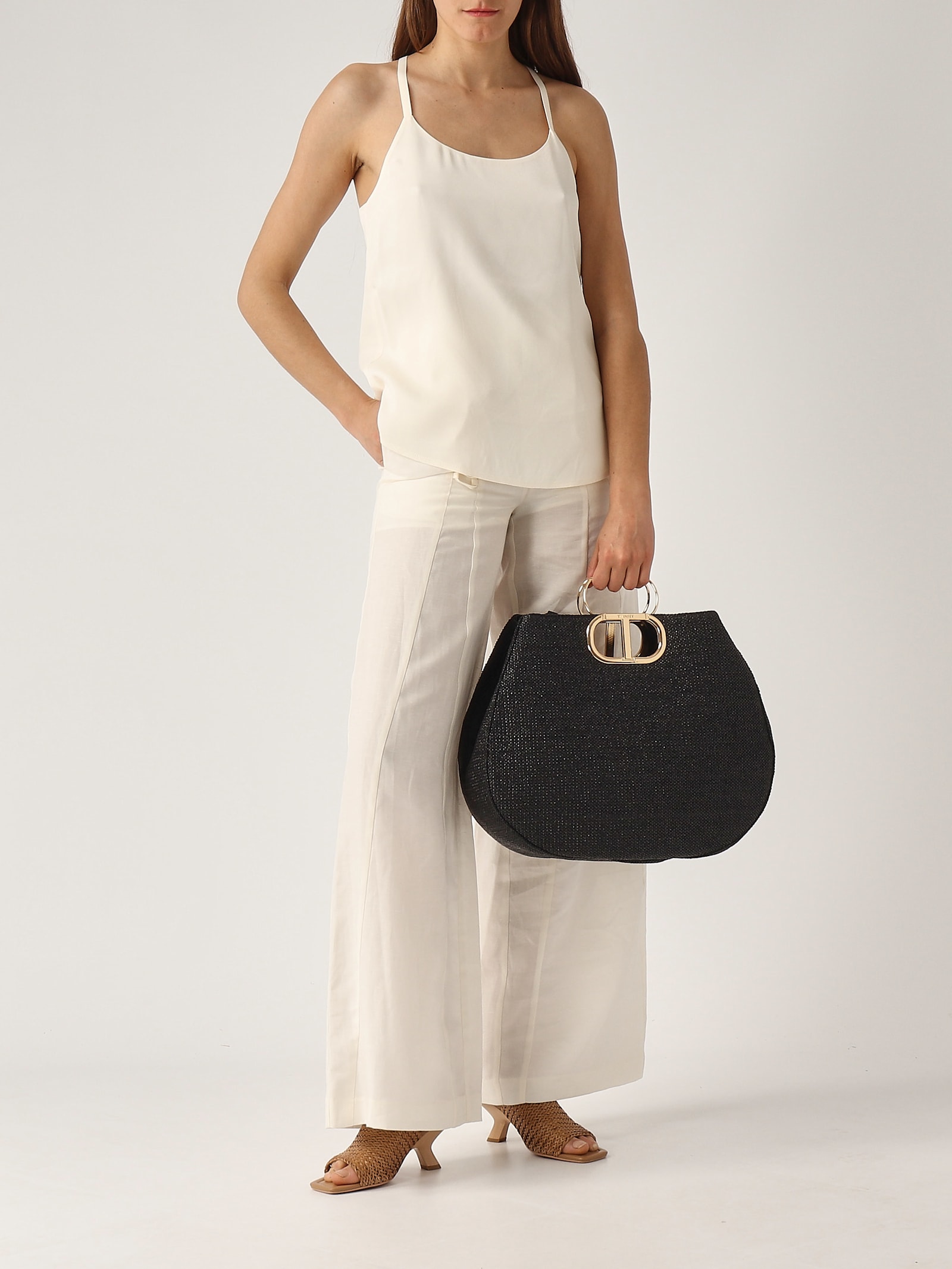 Twinset Lyocell Trousers In Neve