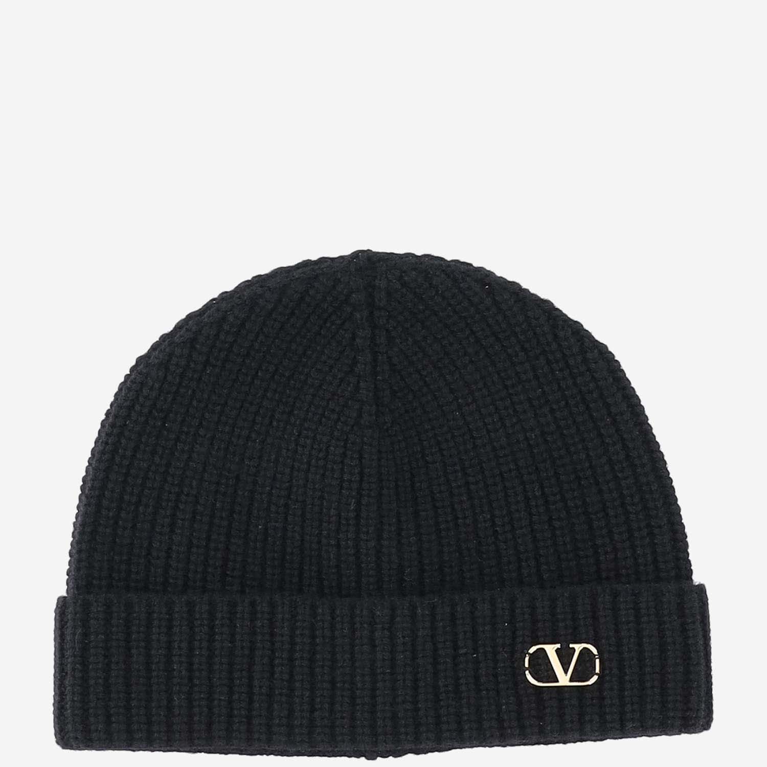 Shop Valentino Wool Beanie With Logo In Black