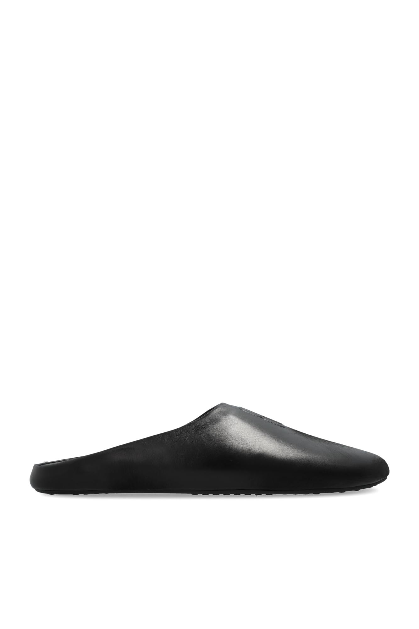 Balenciaga Leather Slides With Vintage Effect In Black