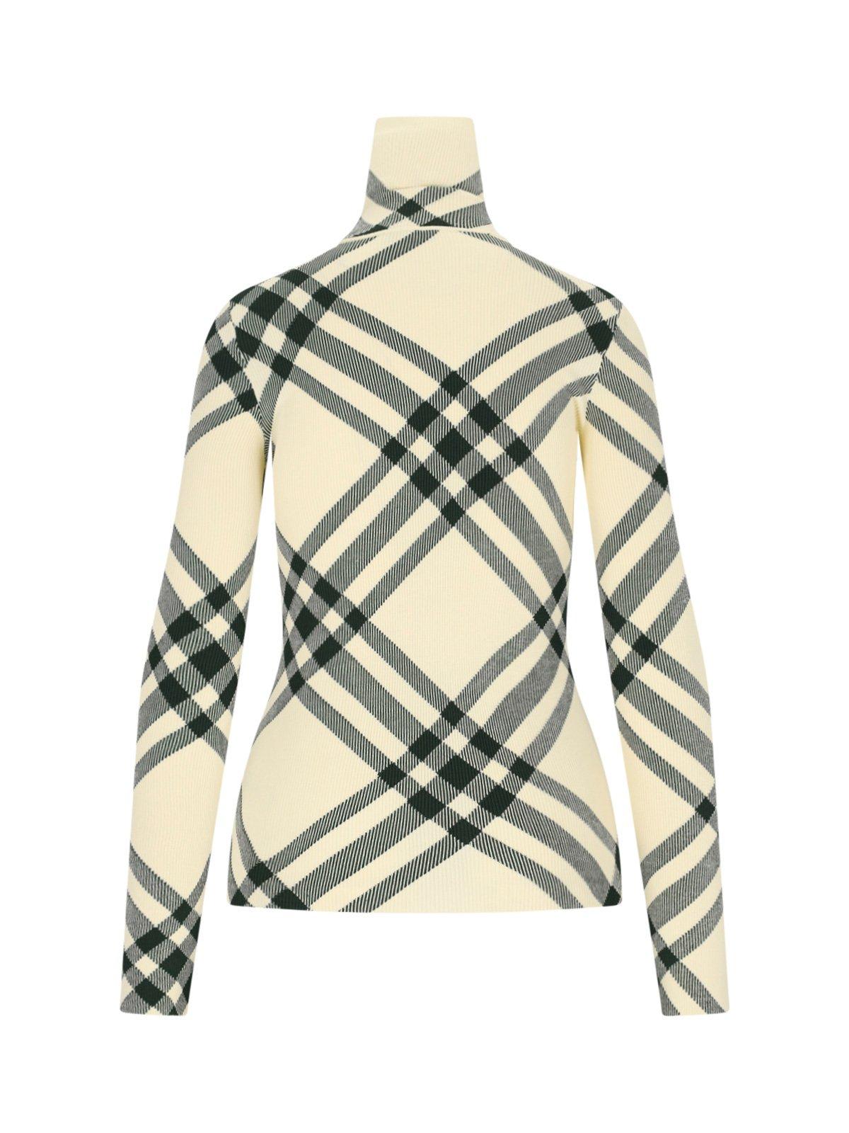 Shop Burberry Check-pattern High-neck Knitted Jumper