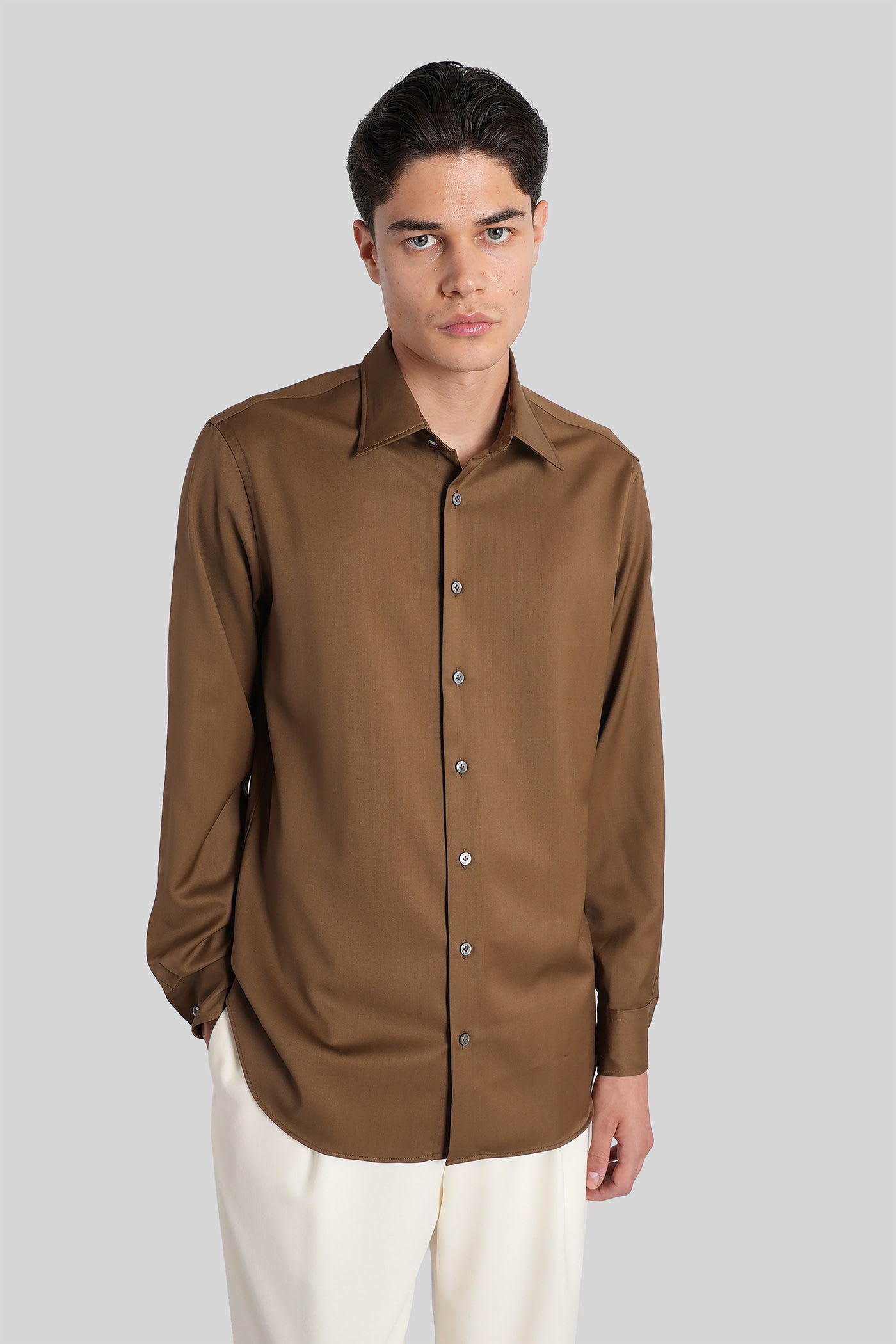 Shirt In Khaki Wool