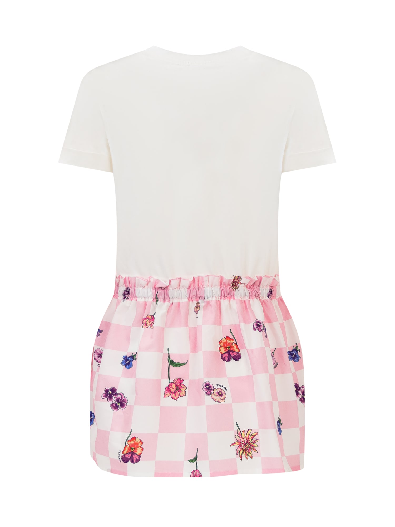 Shop Young Versace Blossom Dress In Bianco-rosa-rosa Baby