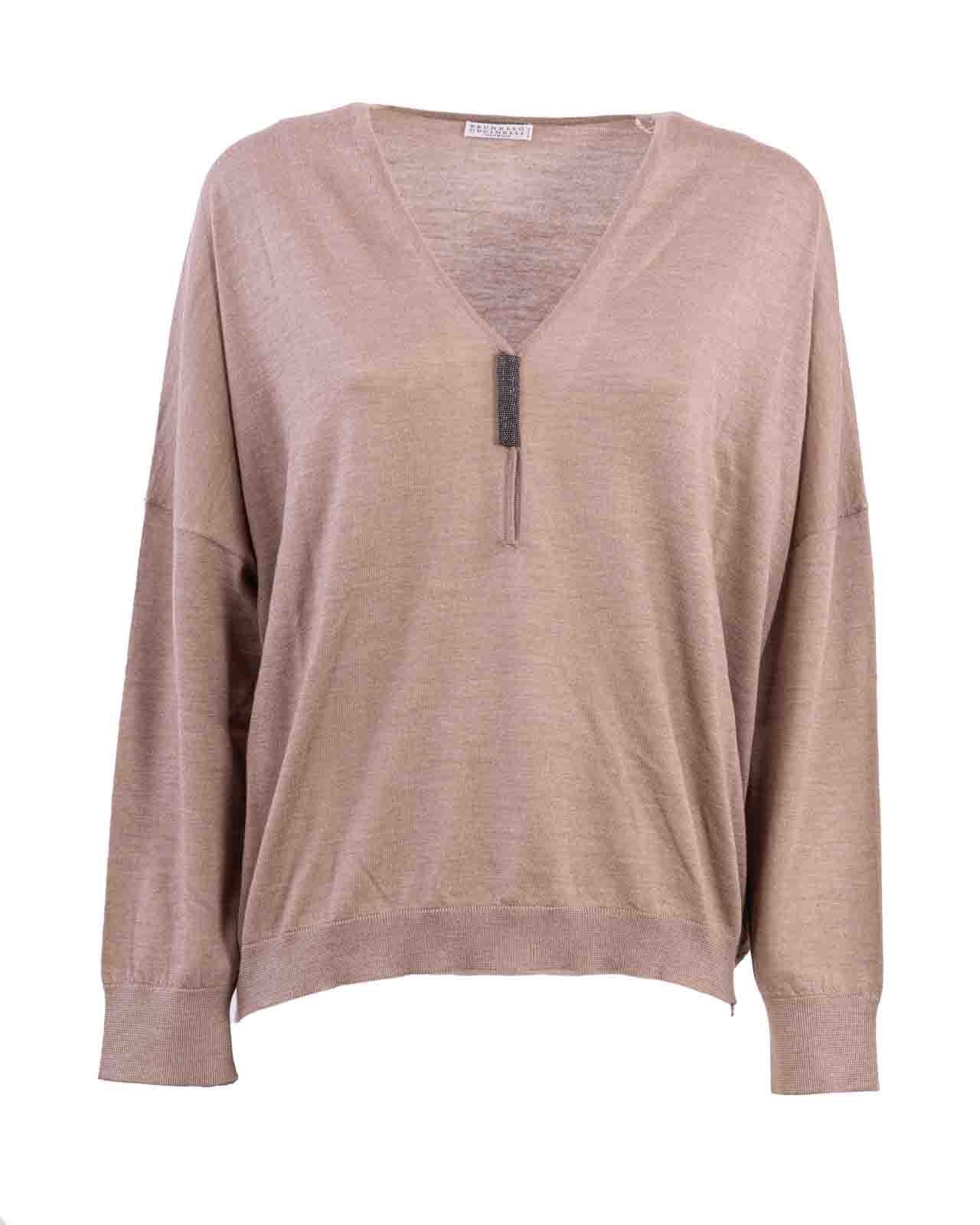 Shop Brunello Cucinelli V-neck Knitted Jumper In Beige