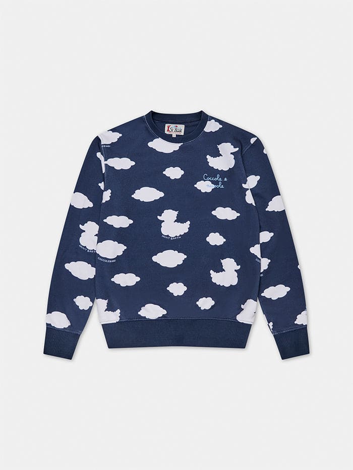 Shop Mc2 Saint Barth Crewneck Blue Sweatshirt With Coccole E Nuvole Embroidery Coccolebimbi Special Edition