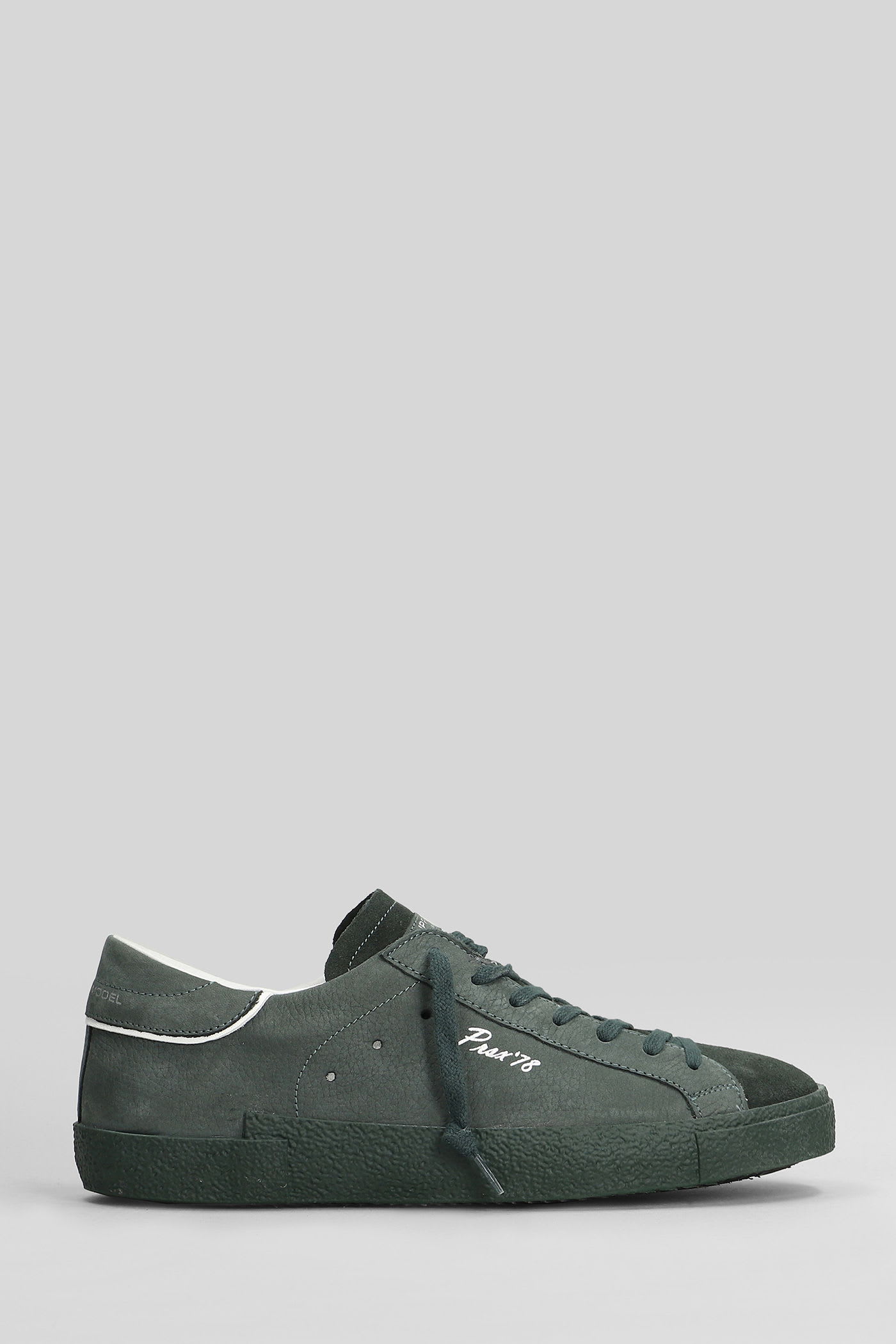 Philippe Model Prsx Low Sneakers In Green Suede And Leather In Green