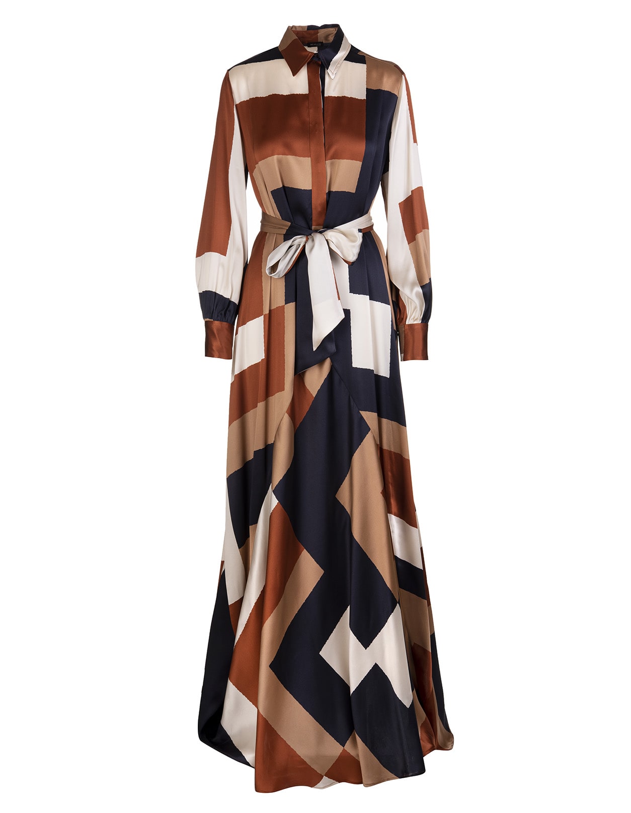 Kiton Long Shirt Dress In Multicolored Silk With Belt