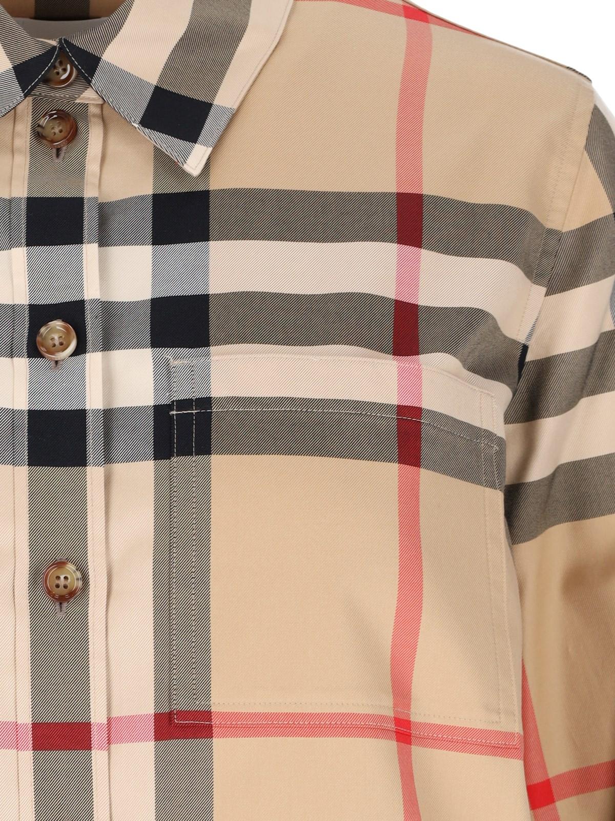 Burberry Check Cotton Shirt In Beige