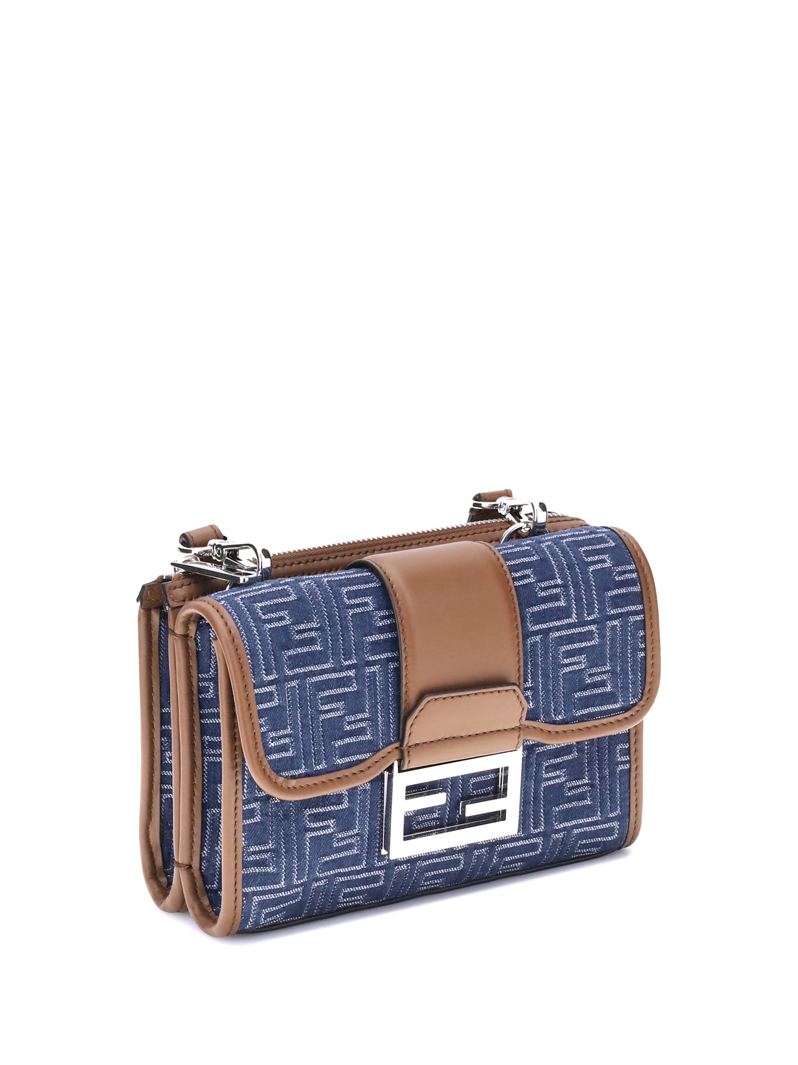 Fendi Baguette Denim Shoulder Bag In Brown