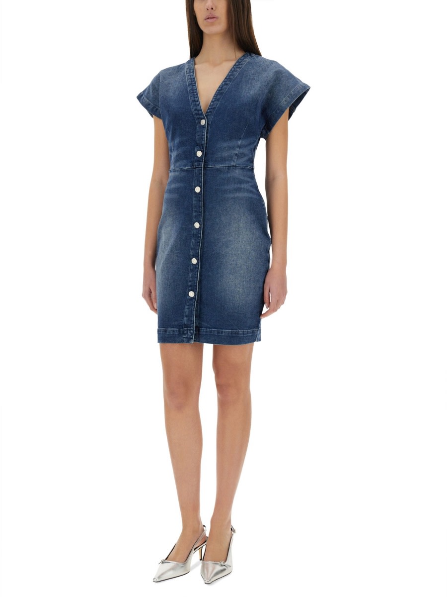 Moschino Slim Fit Denim Dress V-neckline In Denim