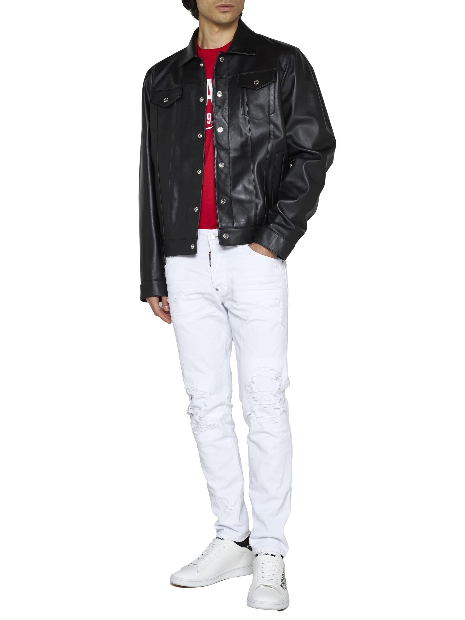 Dsquared2 Long-sleeved Leather Jacket In Black