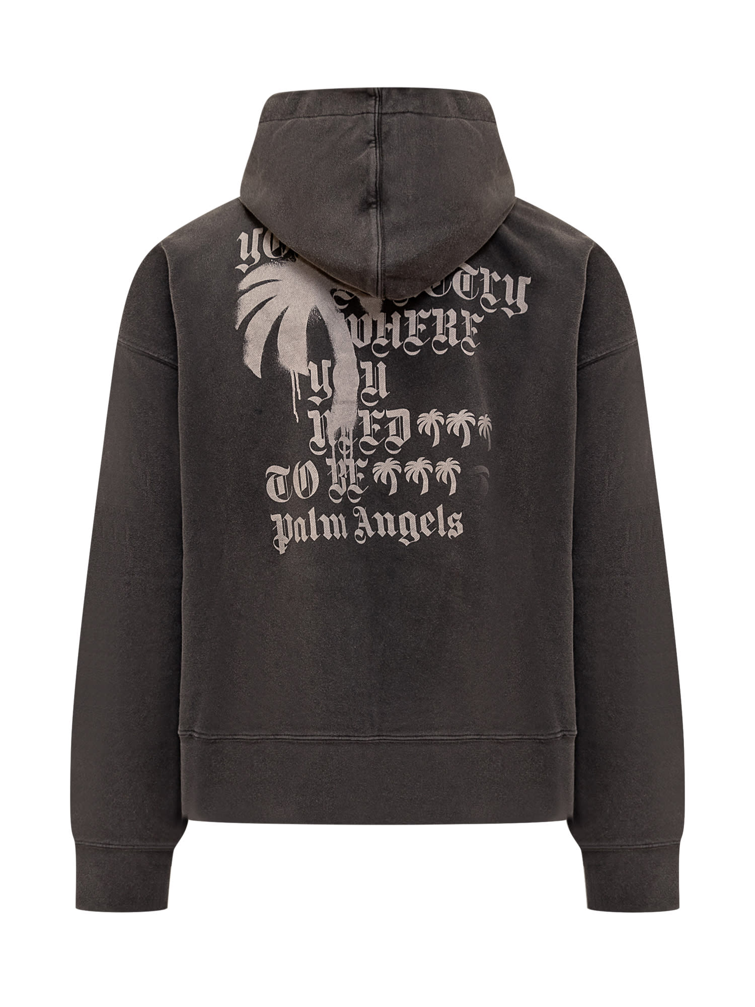 Shop Palm Angels Hoodie With Palm Logo In Black Grey