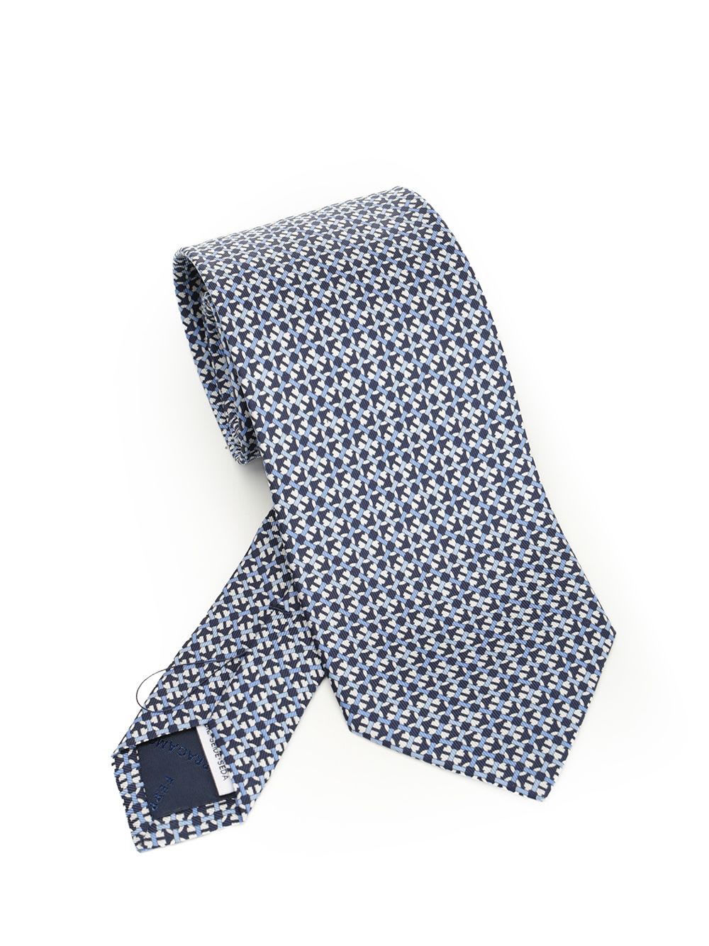 Ferragamo Gancini Print Silk Tie In Blue
