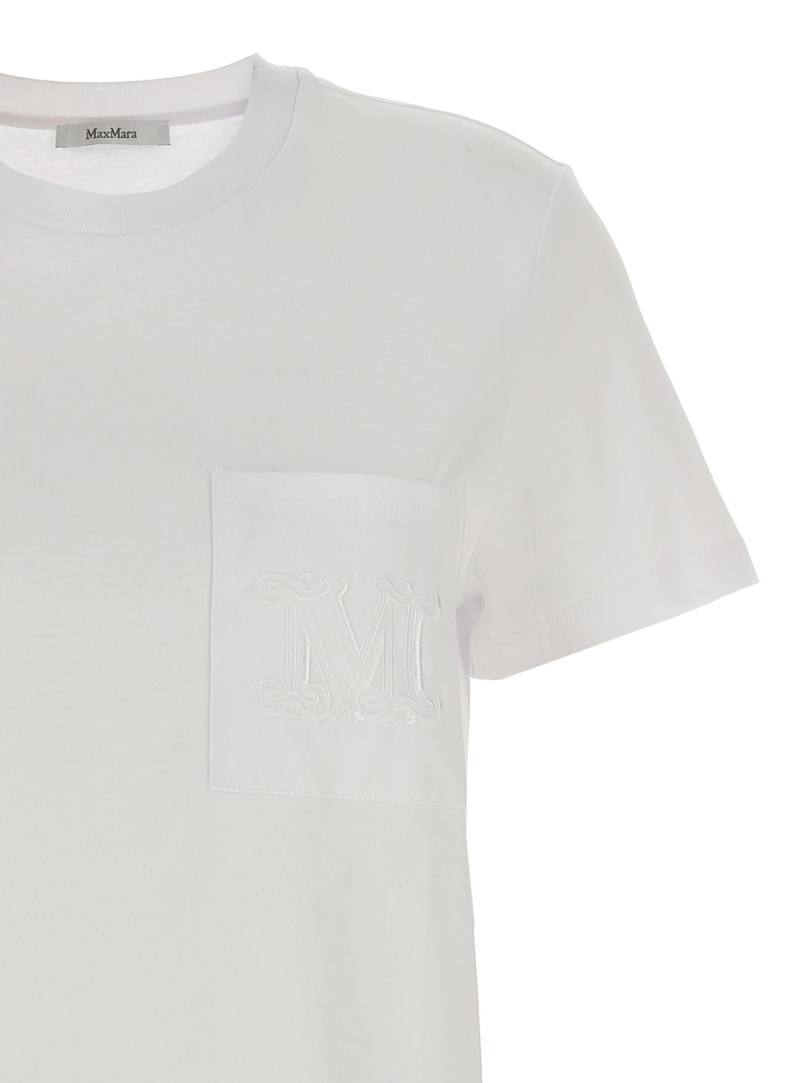 Max Mara Women 'papaia' White Crewneck T-shirt With Tonal Logo Embroidery On The Front In Cotton Wom In White