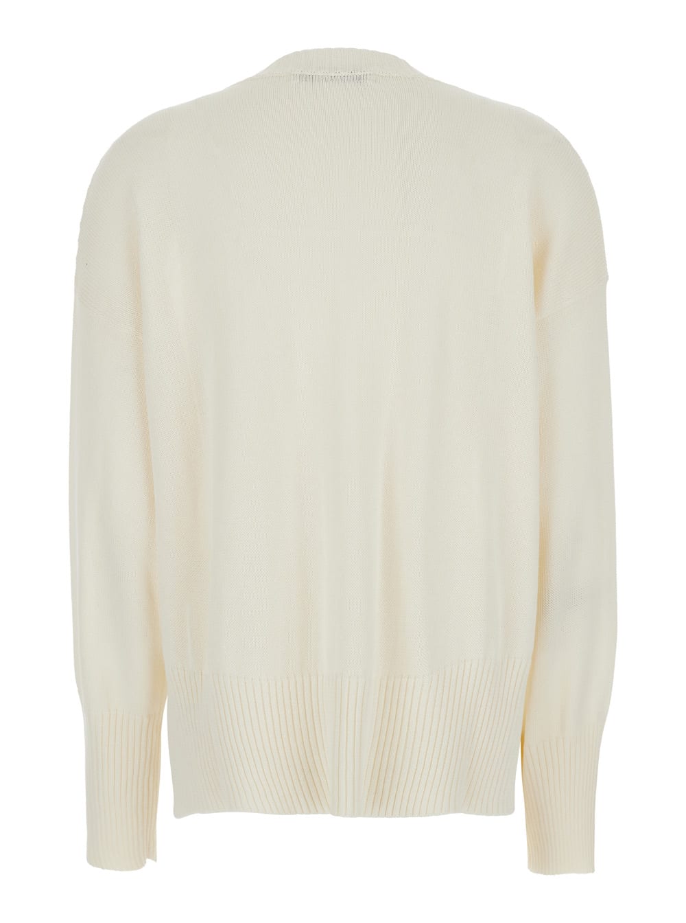 Mauro Grifoni White Crewneck Sweater With Ribbed Trims In Cotton Woman In White