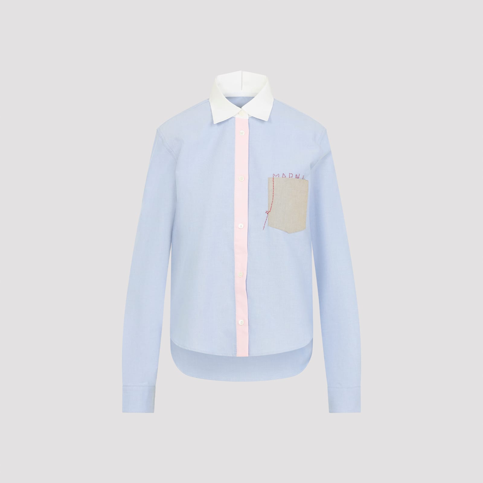 Marni Baby Shirt With Embroidered Front Pocket In Blue