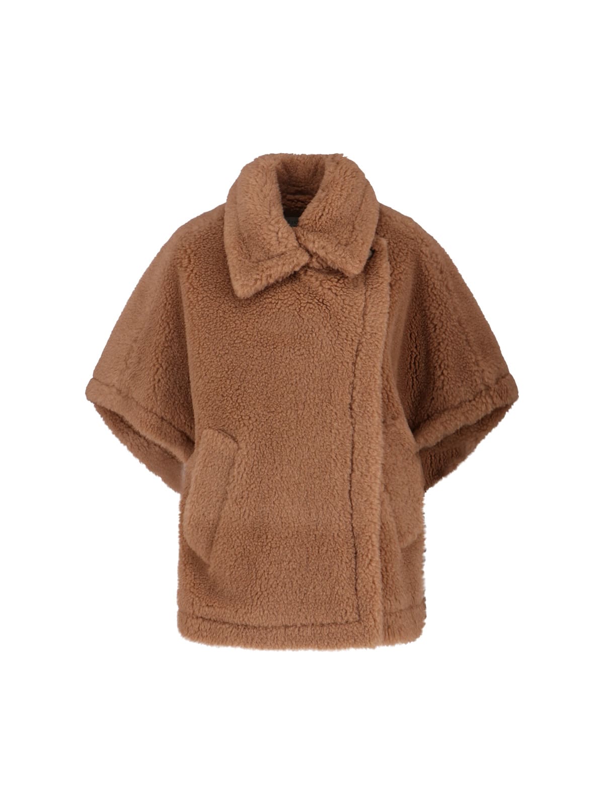 Max Mara Teddy-fabric Oversized-collar Cape In Brown
