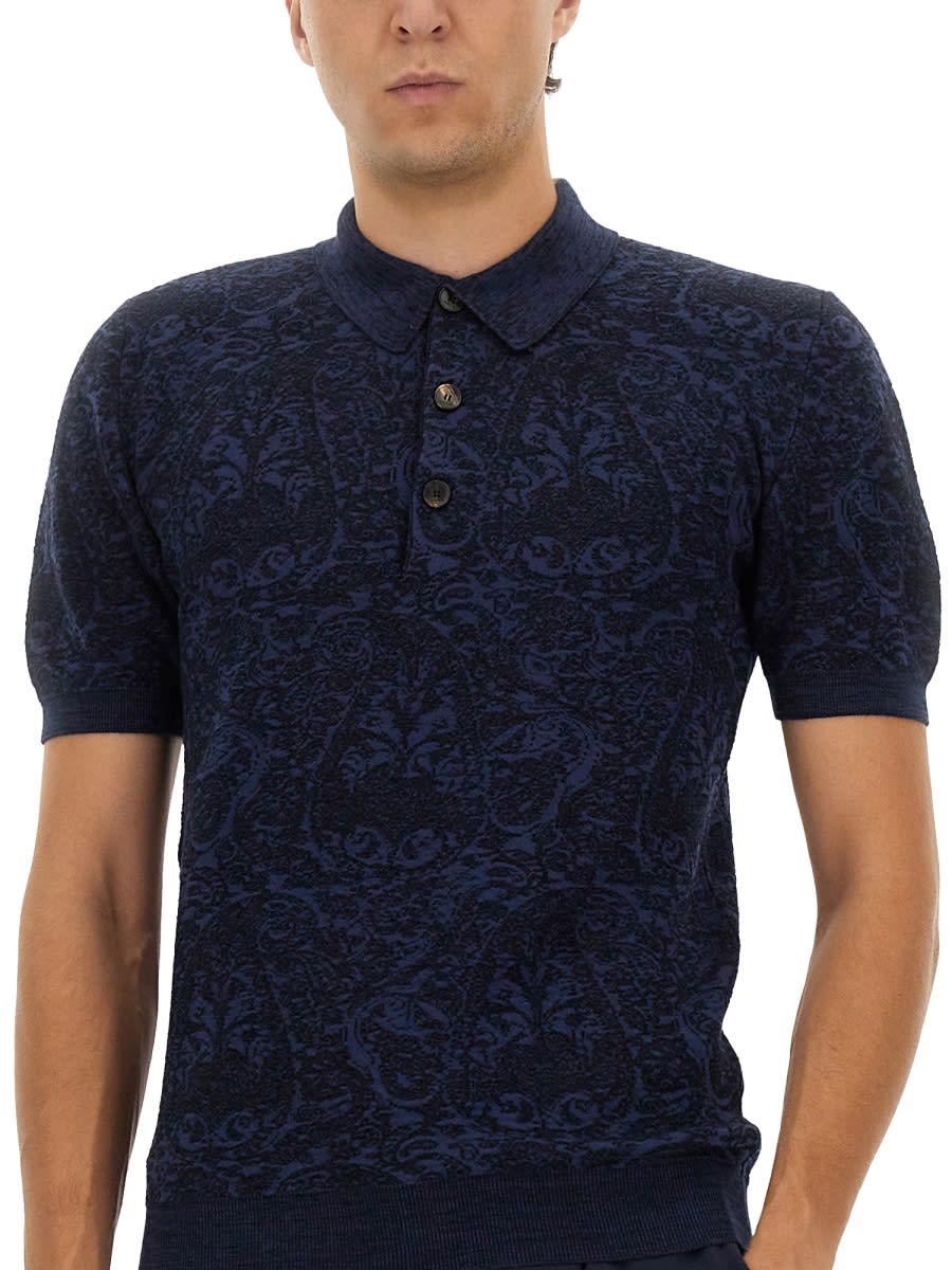 Etro Polo Shirt With Pegasus Embroidery In Blue