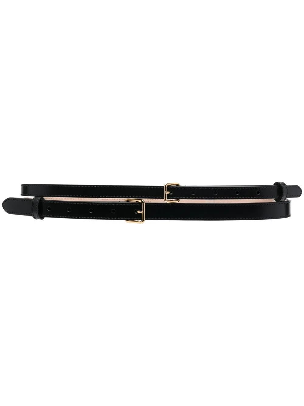 Alexander Mcqueen Black And Gold Double Thin Belt