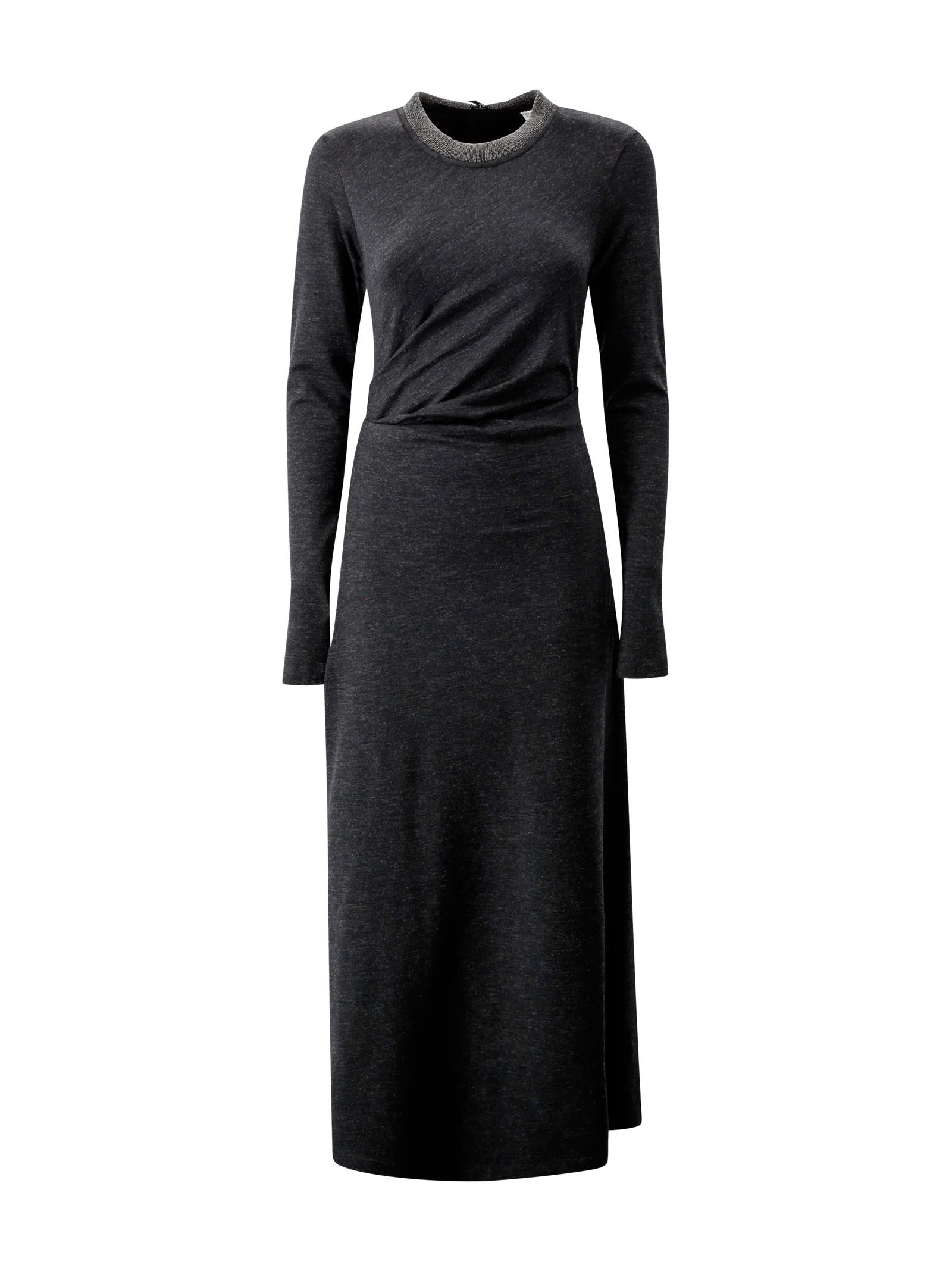 Shop Brunello Cucinelli Draped Jersey Maxi Dress In Black