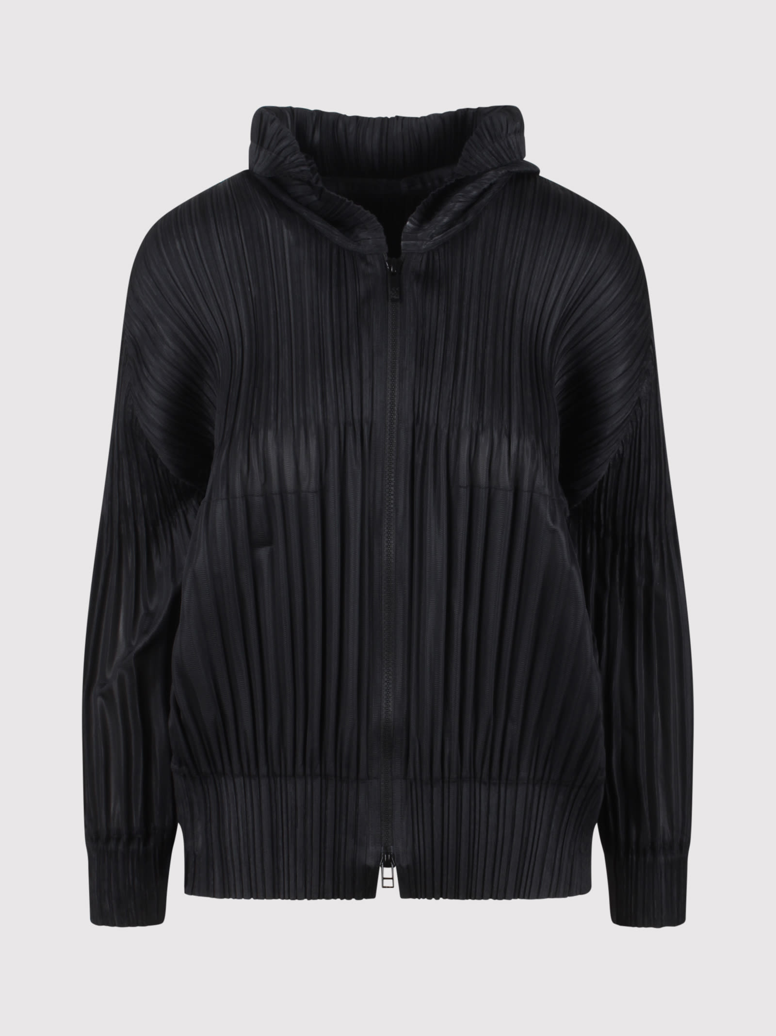 Shop Issey Miyake Pleated Hoodie In Black