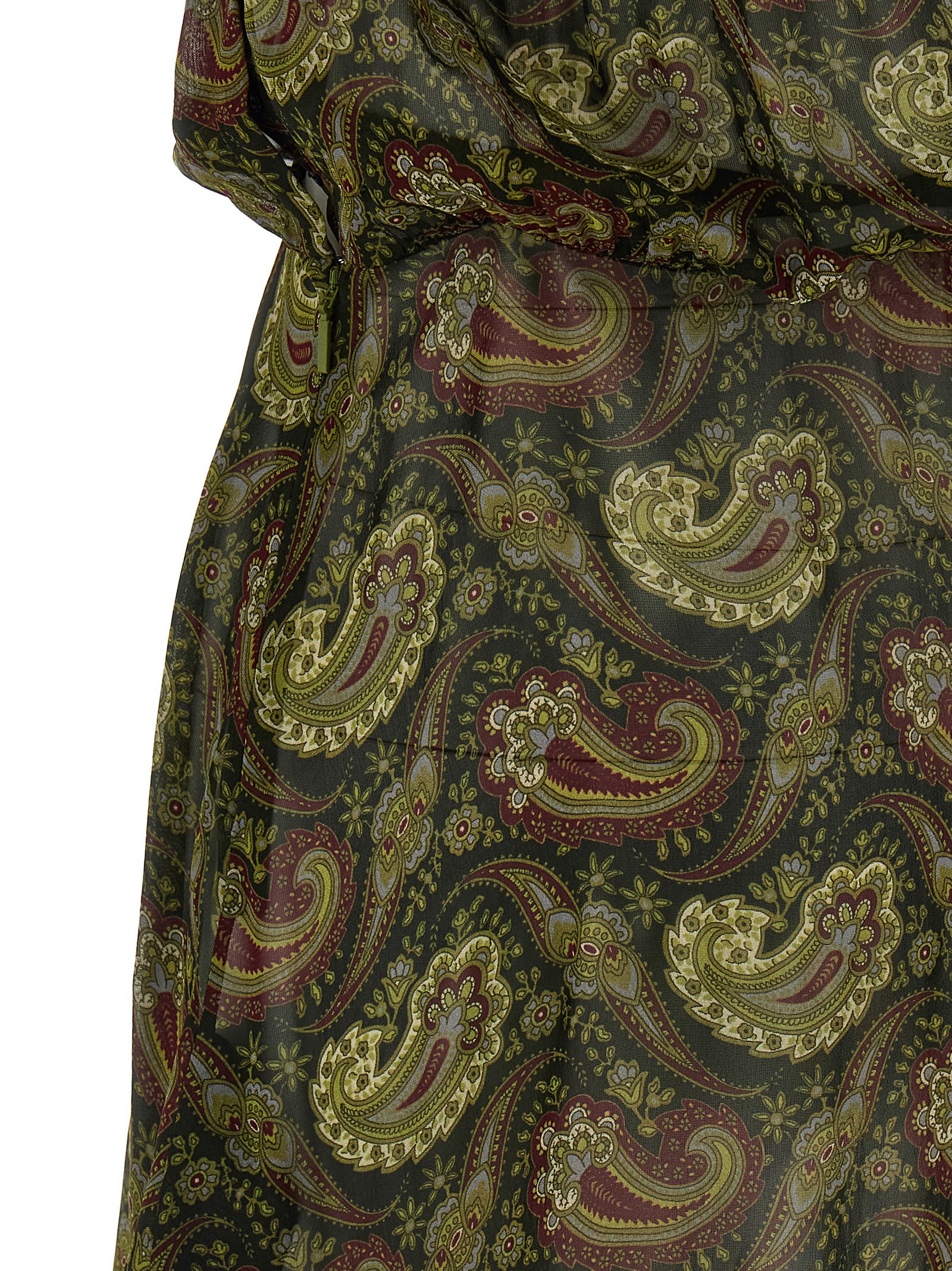 Saint Laurent One Shoulder Paisley Ruffle Dress