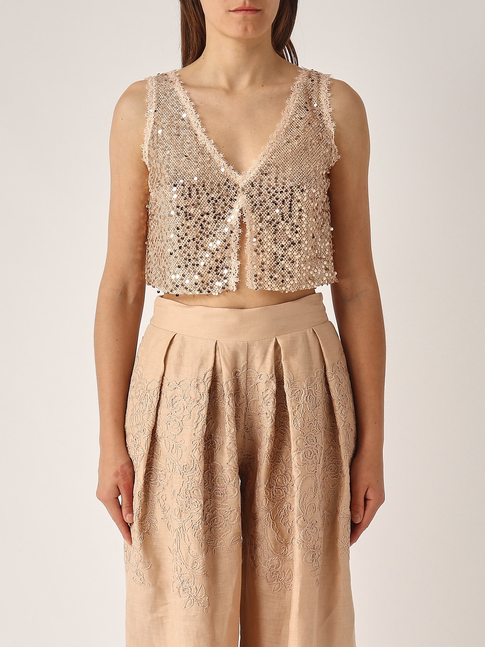 Ermanno Scervino Top Full Paillettes Tank Top In Neutral