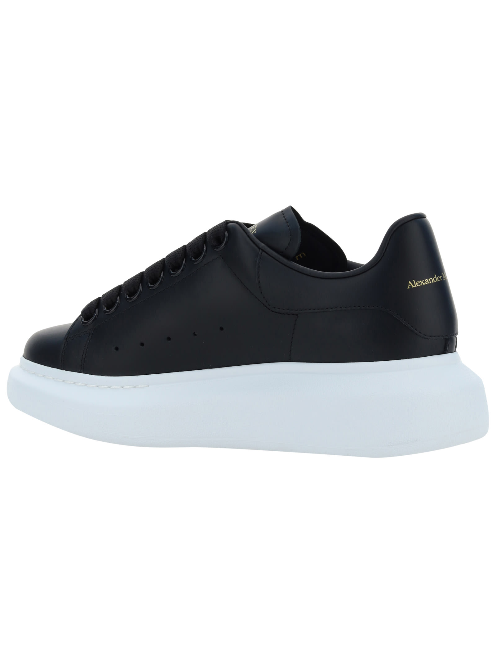 Alexander Mcqueen Black Low Top Sneakers With Logo Lettering On Tongue And Heel In Leather Woman In Multi