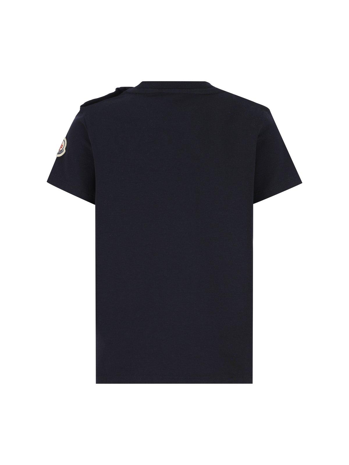 Shop Moncler Logo Flocked Crewneck T-shirt In Navy