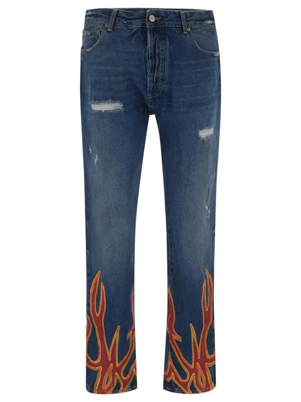 Palm Angels Distressed Flame-printed Jeans