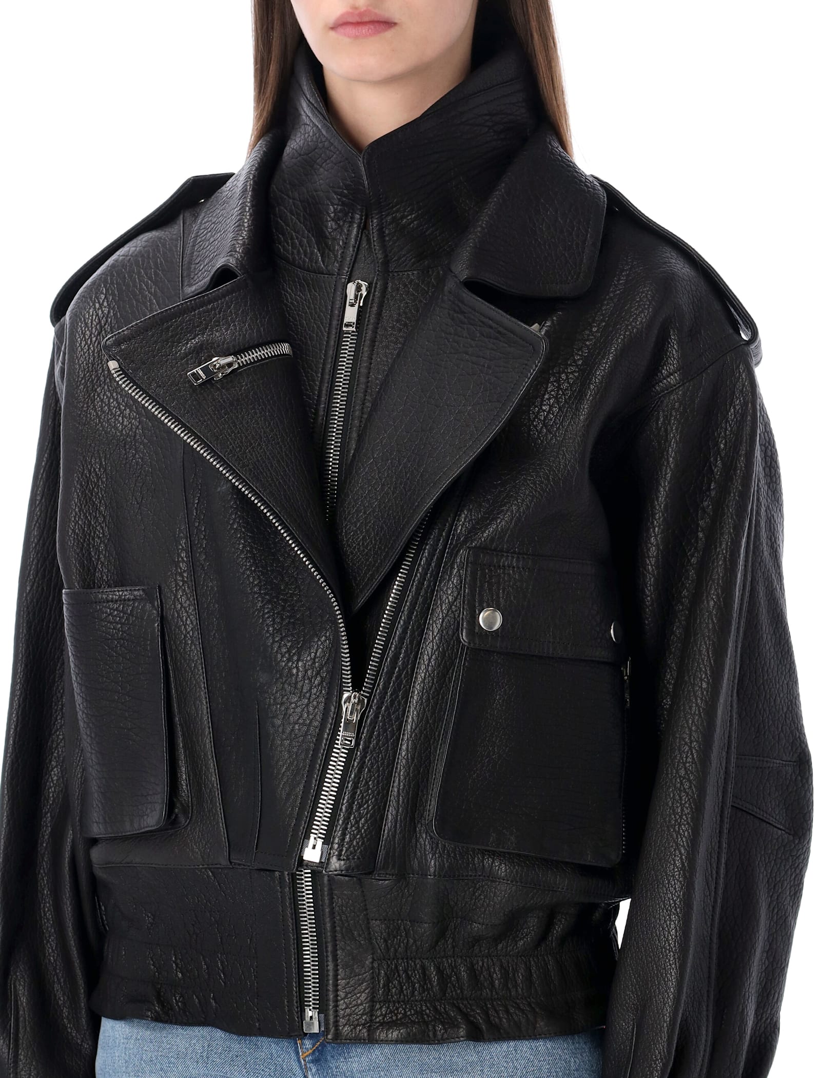 Isabel Marant Aneli Double-collar Leather Bomber Jacket In Black