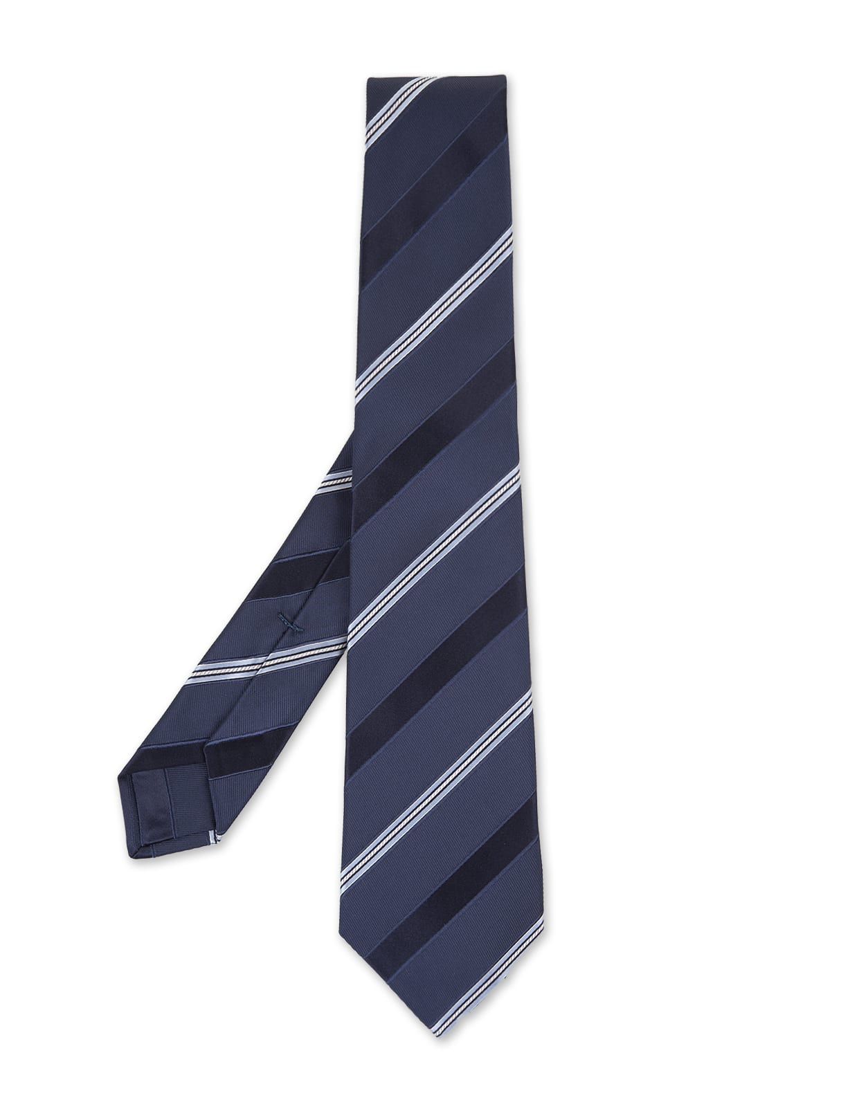 Shop Kiton Night Blue Tie With Striped Pattern