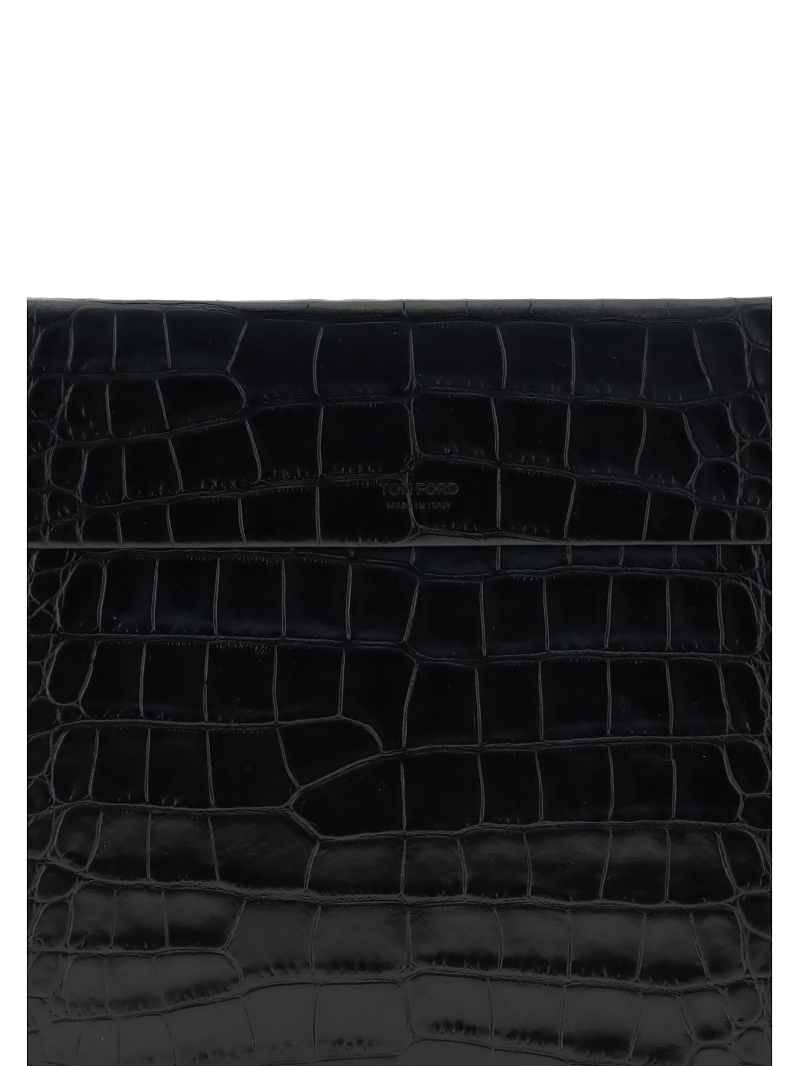 Tom Ford Pouch In Pelle Stampa Coccodrillo In Black