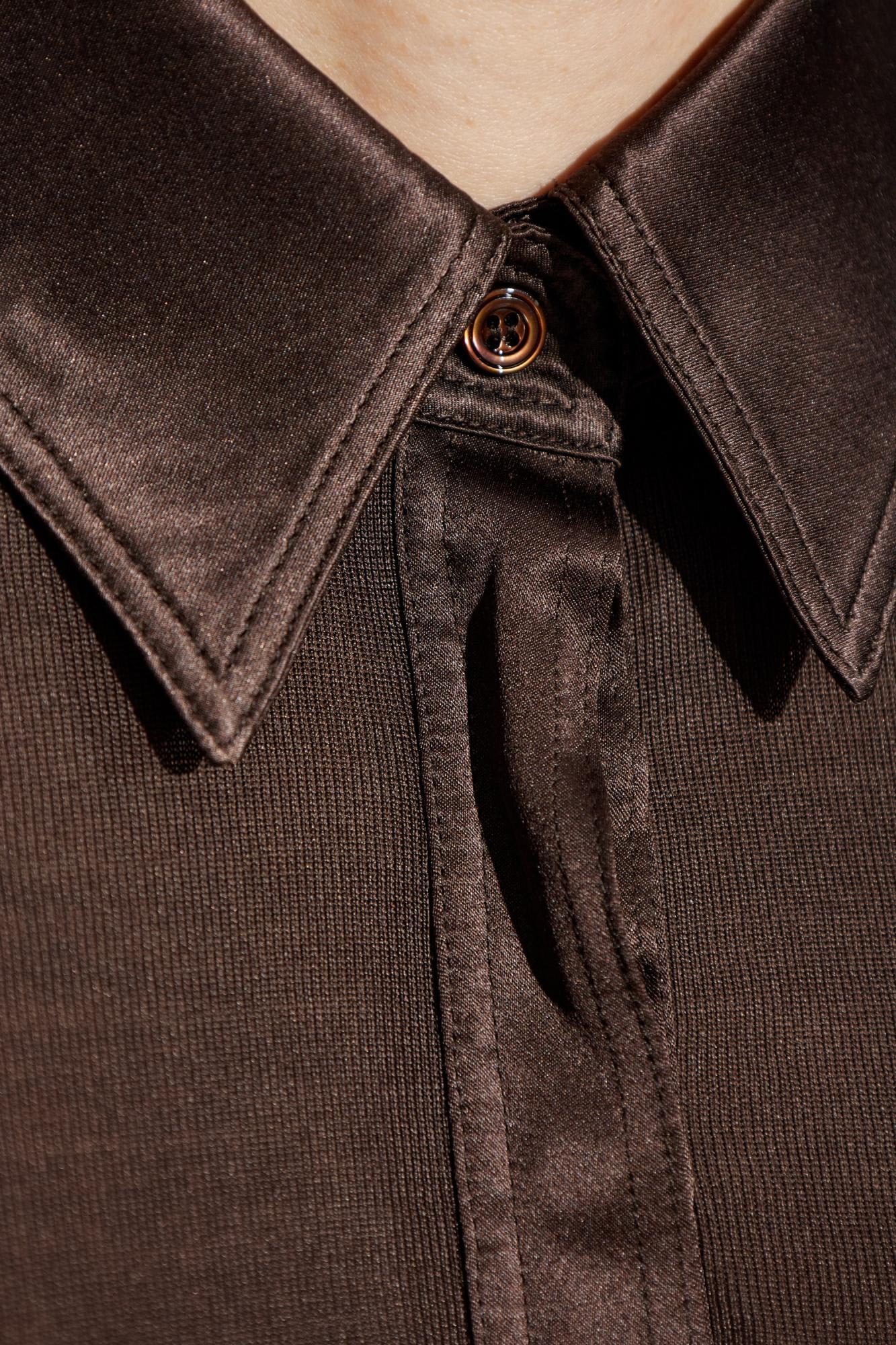 Tom Ford Silk Jersey Long Sleeve Polo In Brown