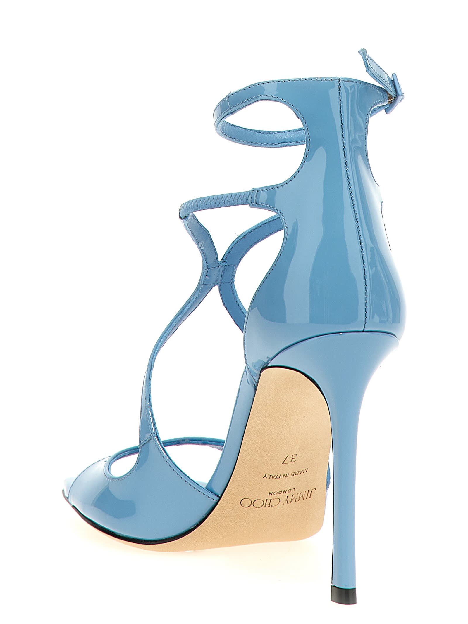 Jimmy Choo Azia 75mm Patent-leather Sandals In Light Blue