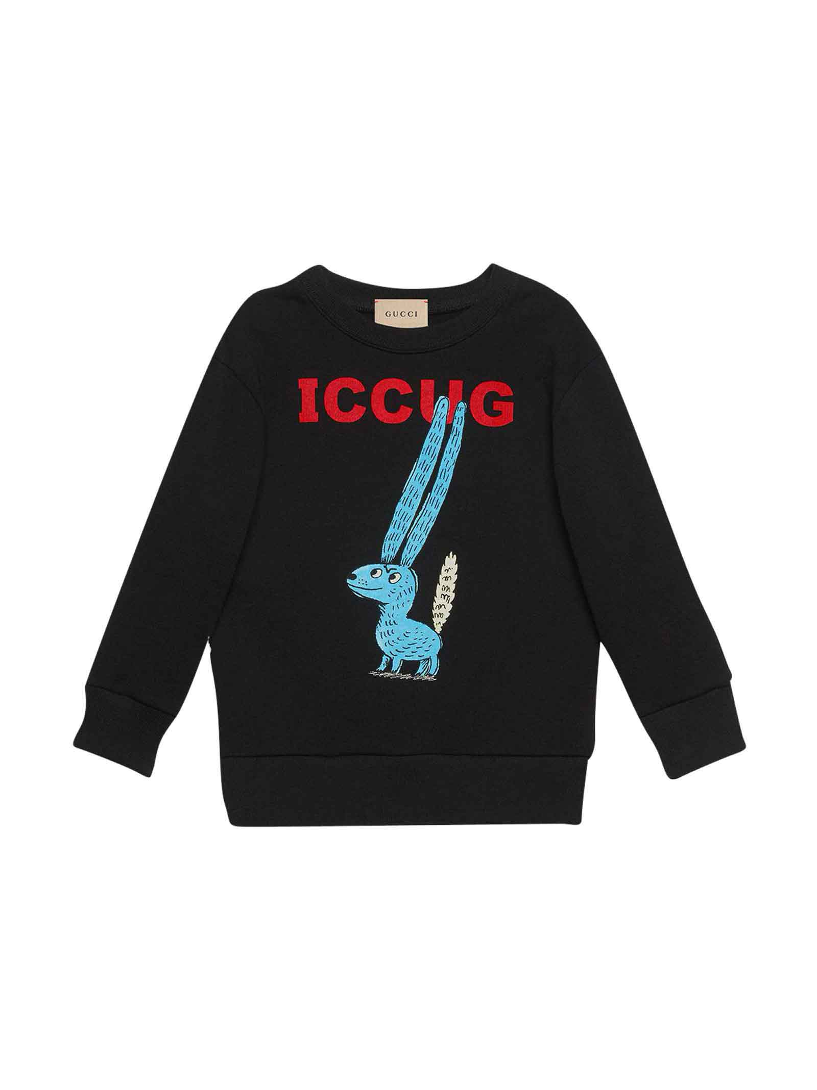 Gucci Black Sweatshirt With Frontal Colored Press, Round Neck And Long Sleeve