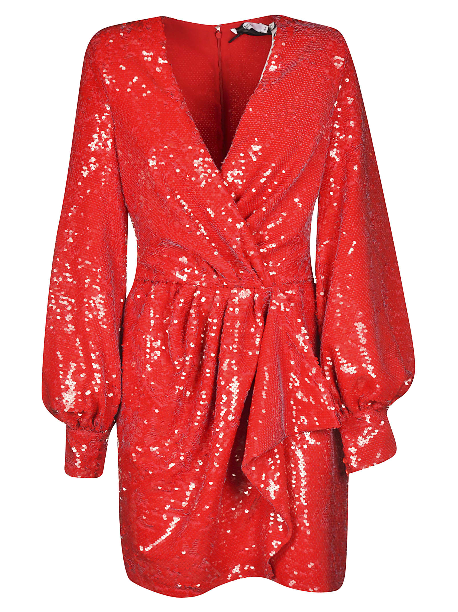 Amen Sparkling Sequin-coated Belted Dress In Red