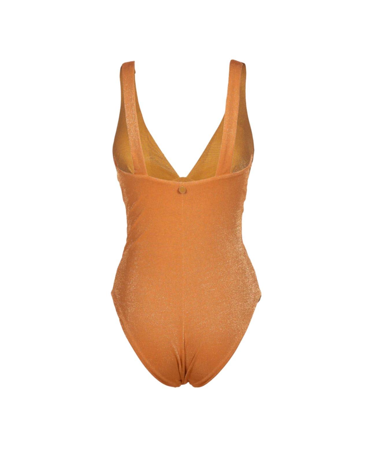 Shop Max Mara V-neck One-piece Swimsuit In Orange Lurex