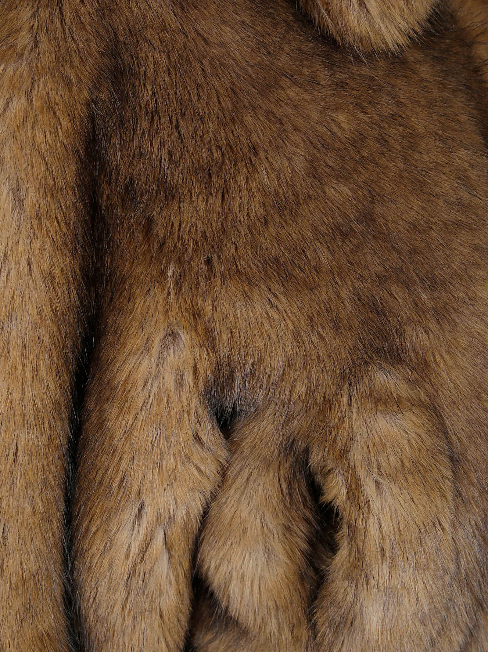 Stand Studio Cropped Faux Fur Coat With Plush Texture And Wide Collar In Brown