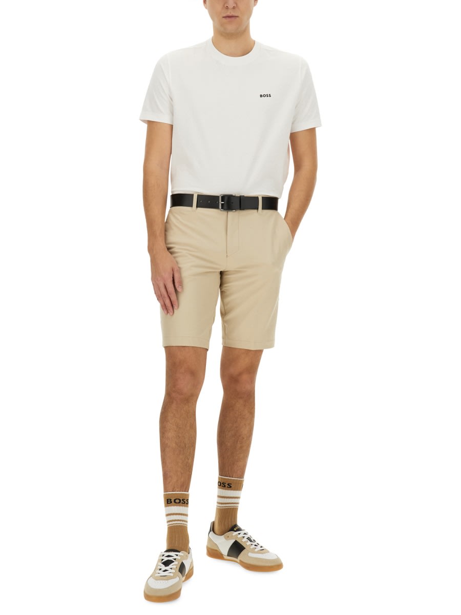 Hugo Boss Fitted Bermuda Shorts With Pockets And Loops In Beige