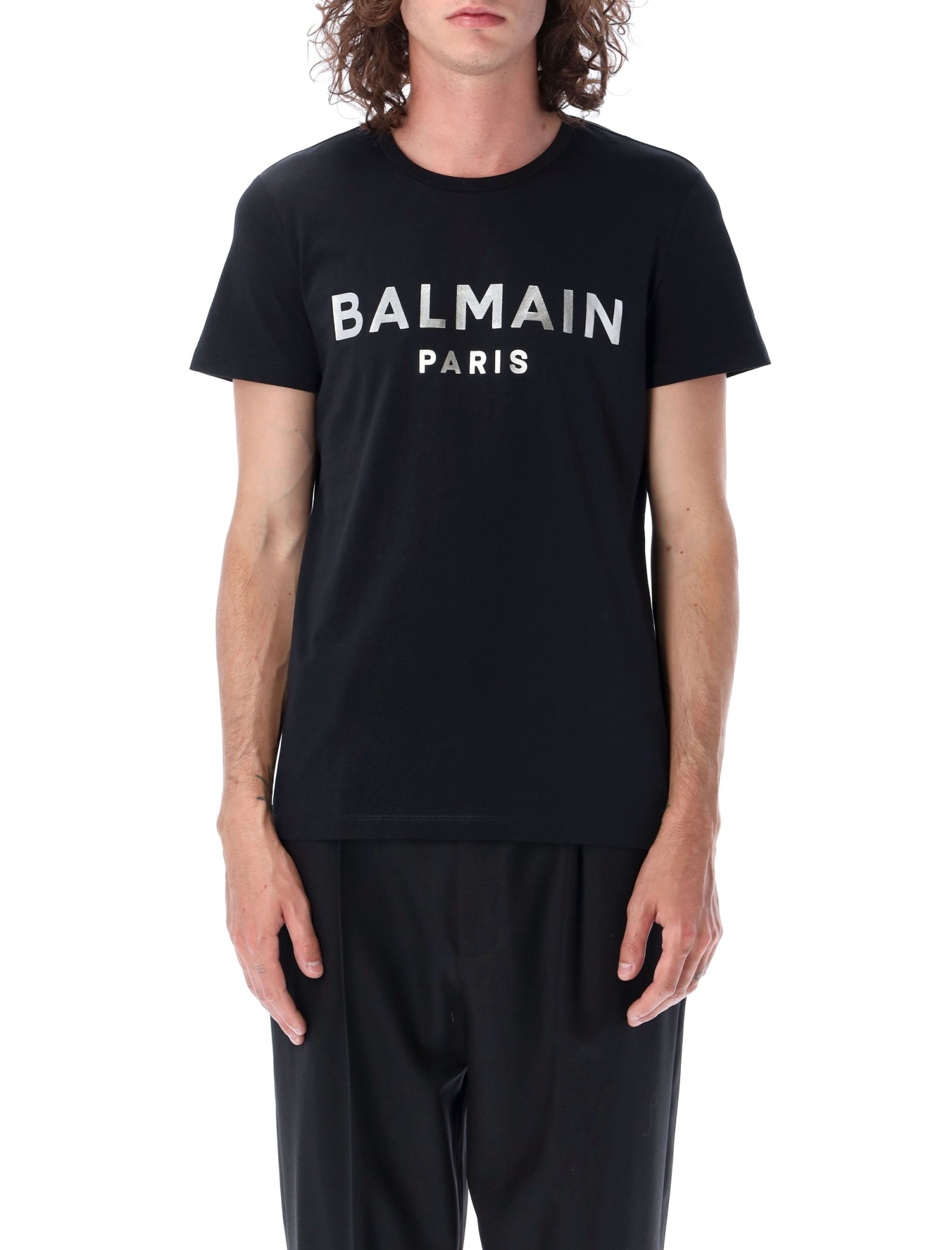 Balmain Metallic-effect Logo Print T-shirt