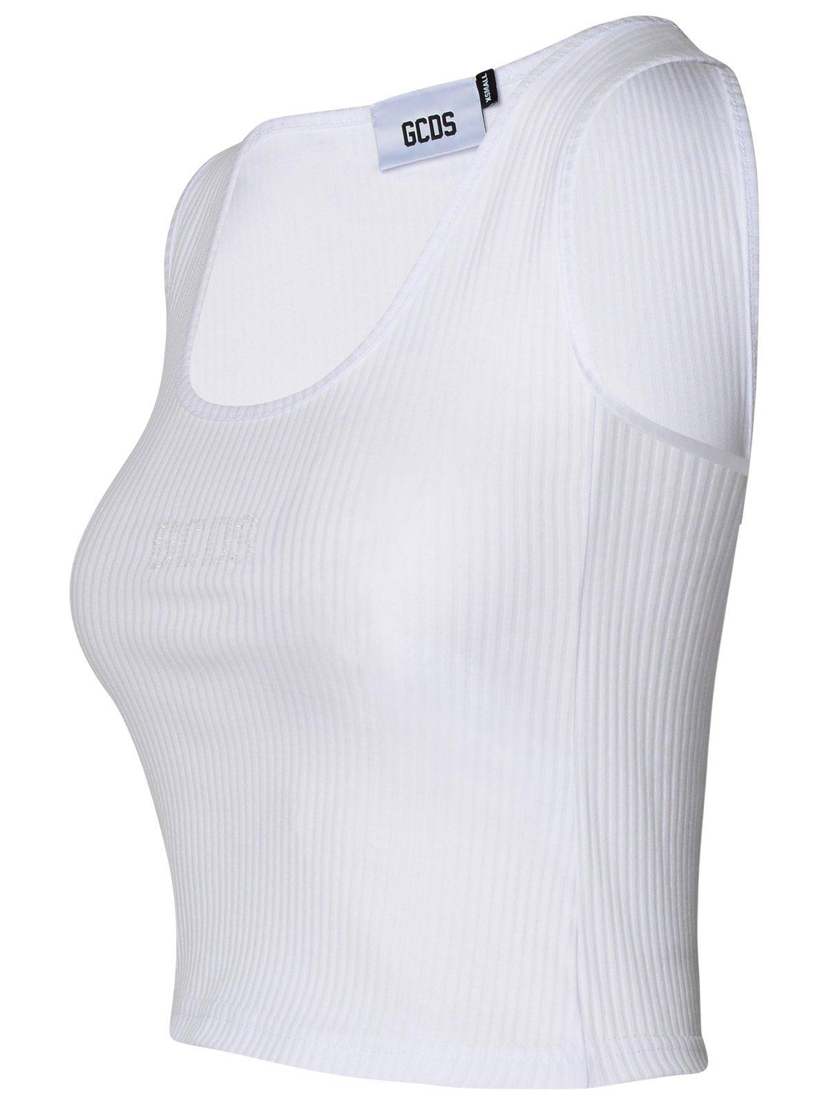 Shop Gcds U-neck Logo Embellished Sleeveless Ribbed Top In Bianco Ottico