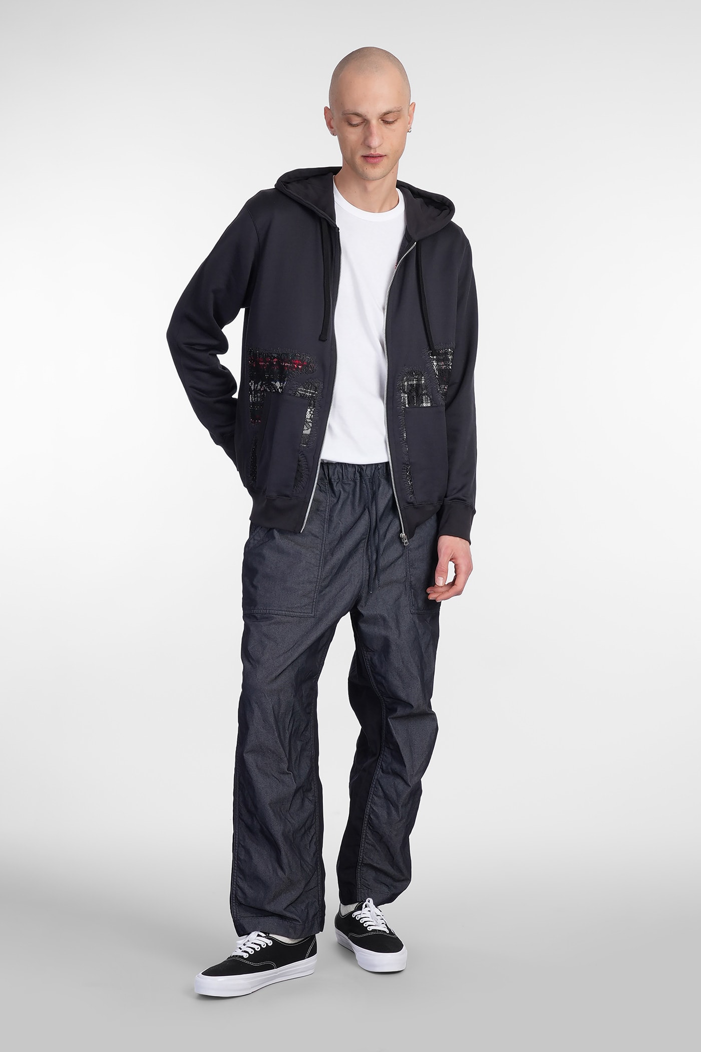 Junya Watanabe Black Patchwork Zip-up Hoodie In Blue