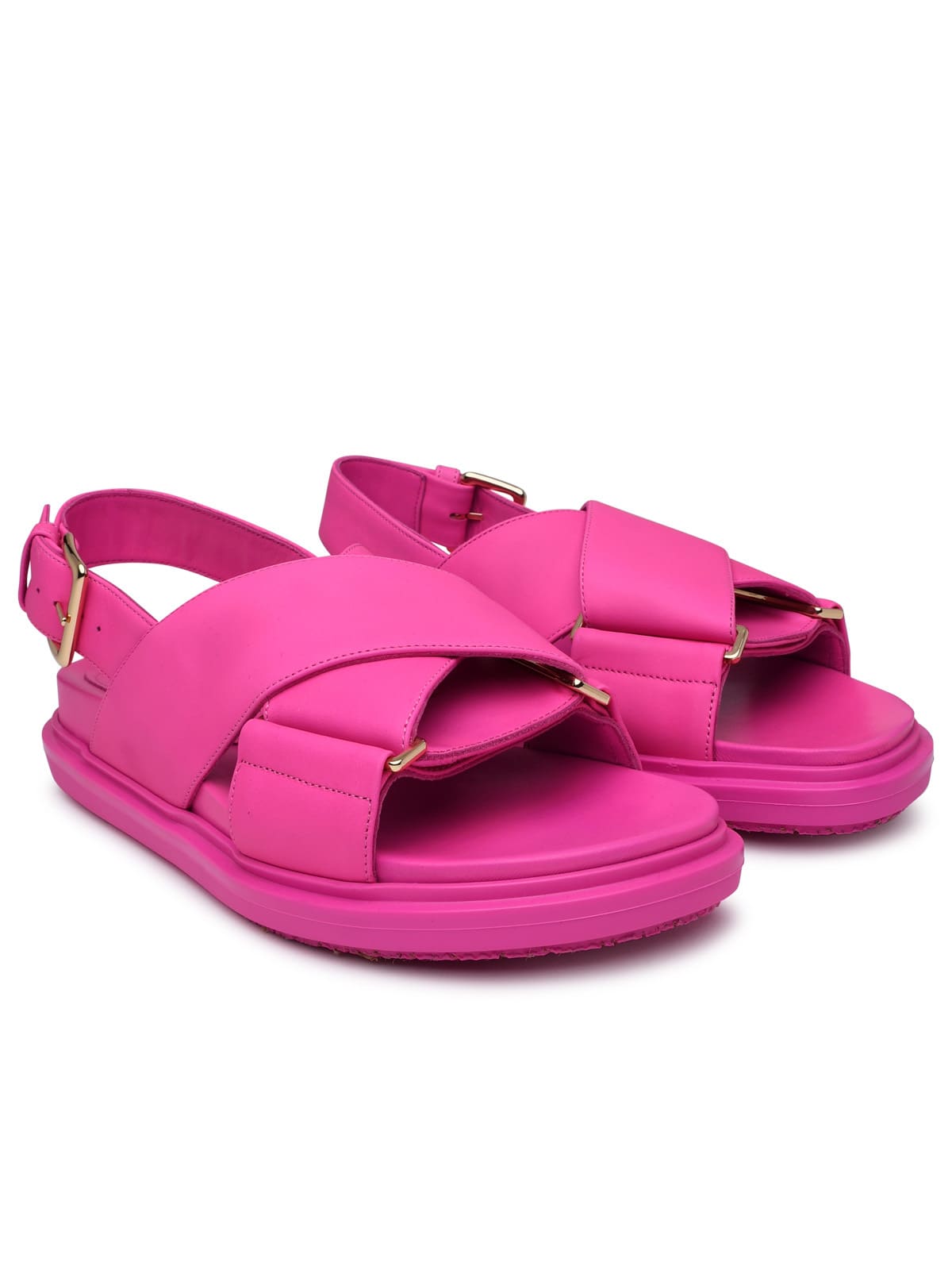 Shop Marni Fuchsia Leather Sandals In Pink