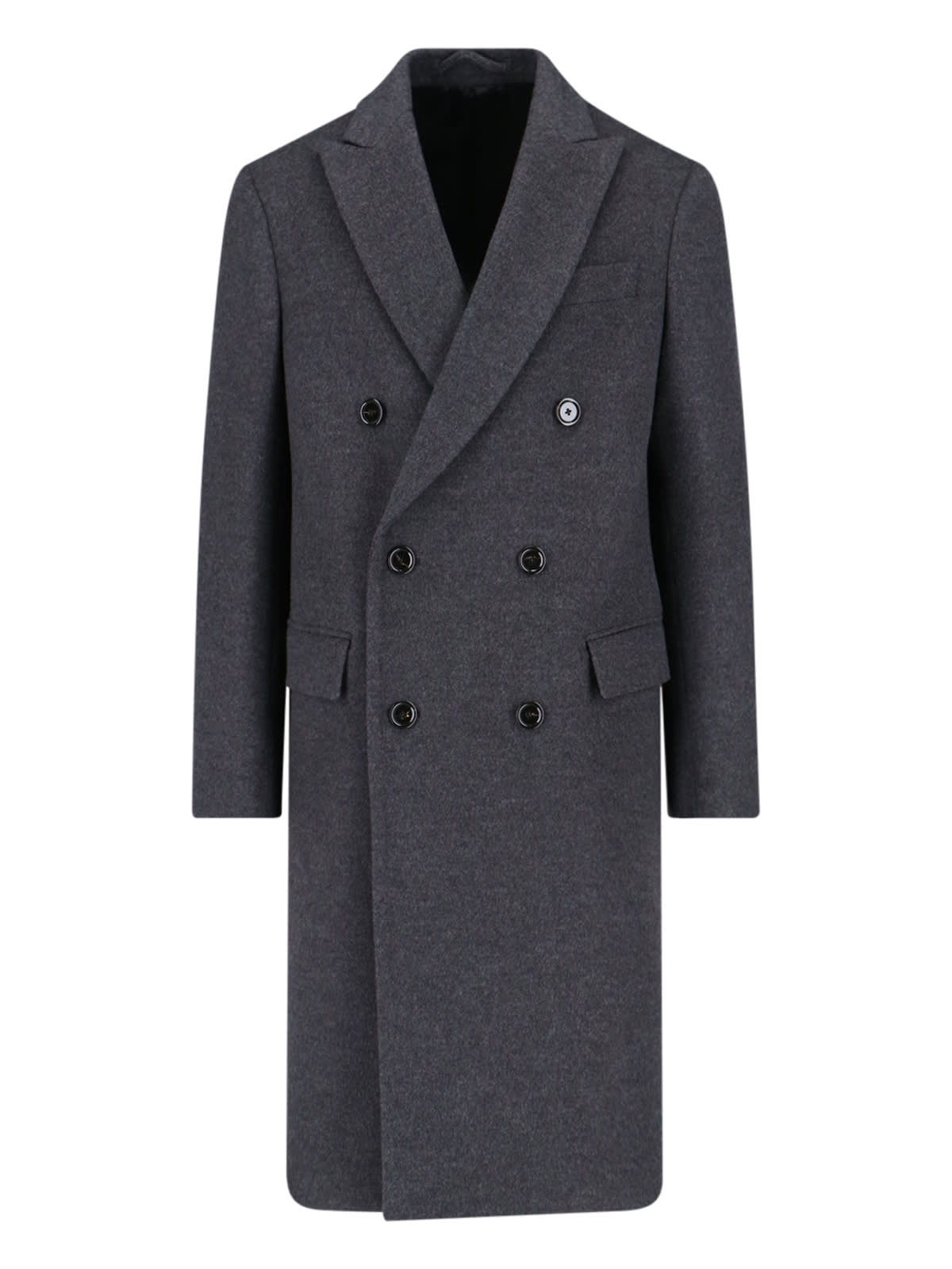 Shop Lardini Double-breasted Midi Coat In Gray