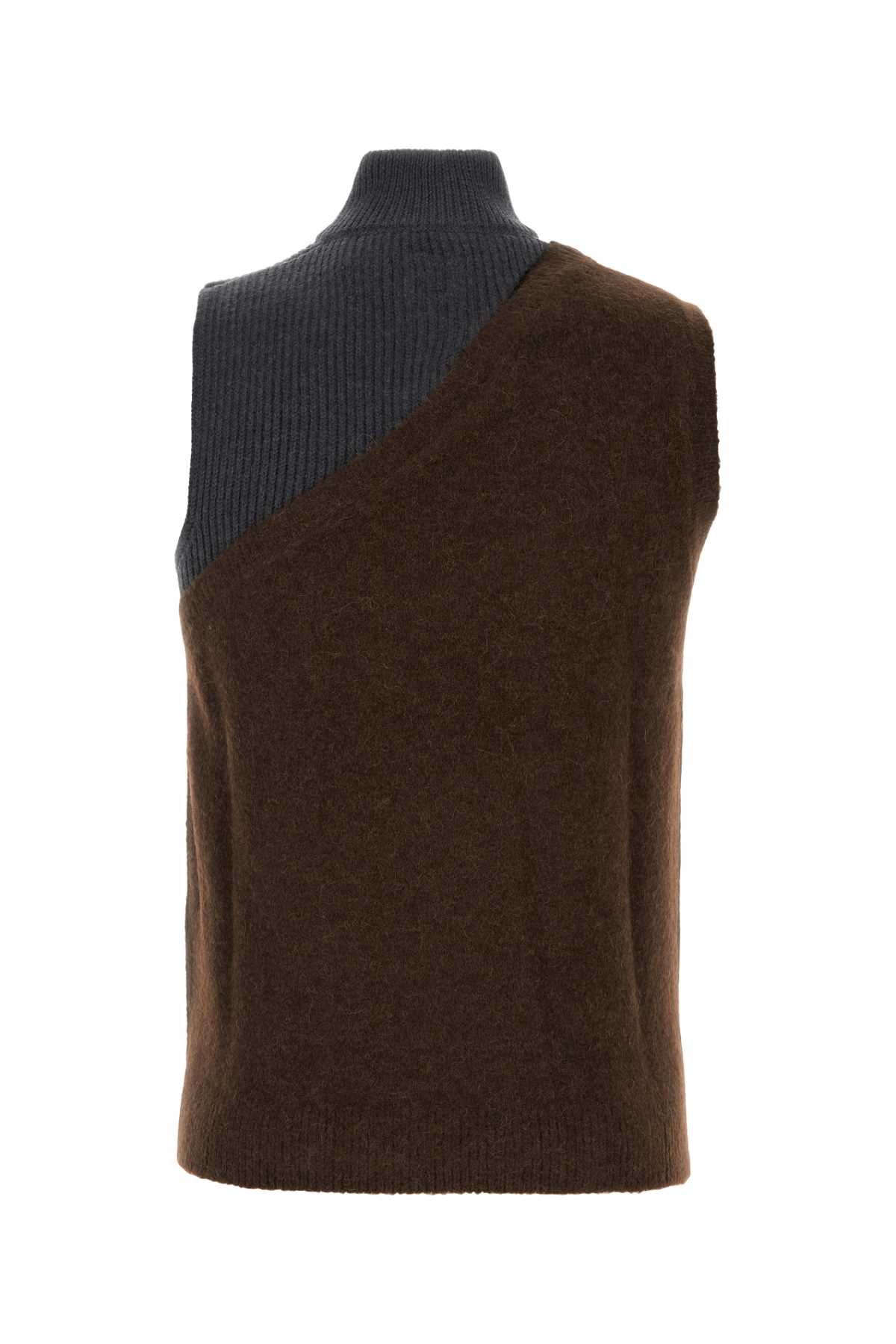 Shop Fendi Two-tone Stretch Wool Blend Vest In Cordovanpeltro
