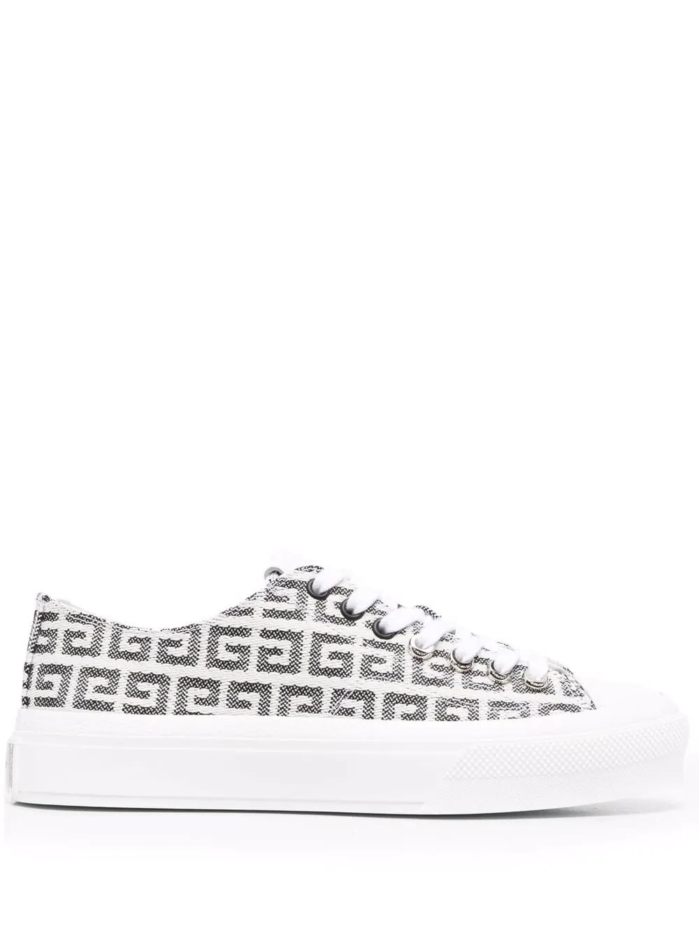 Givenchy Woman City Sneakers In Grey And White 4g Jacquard