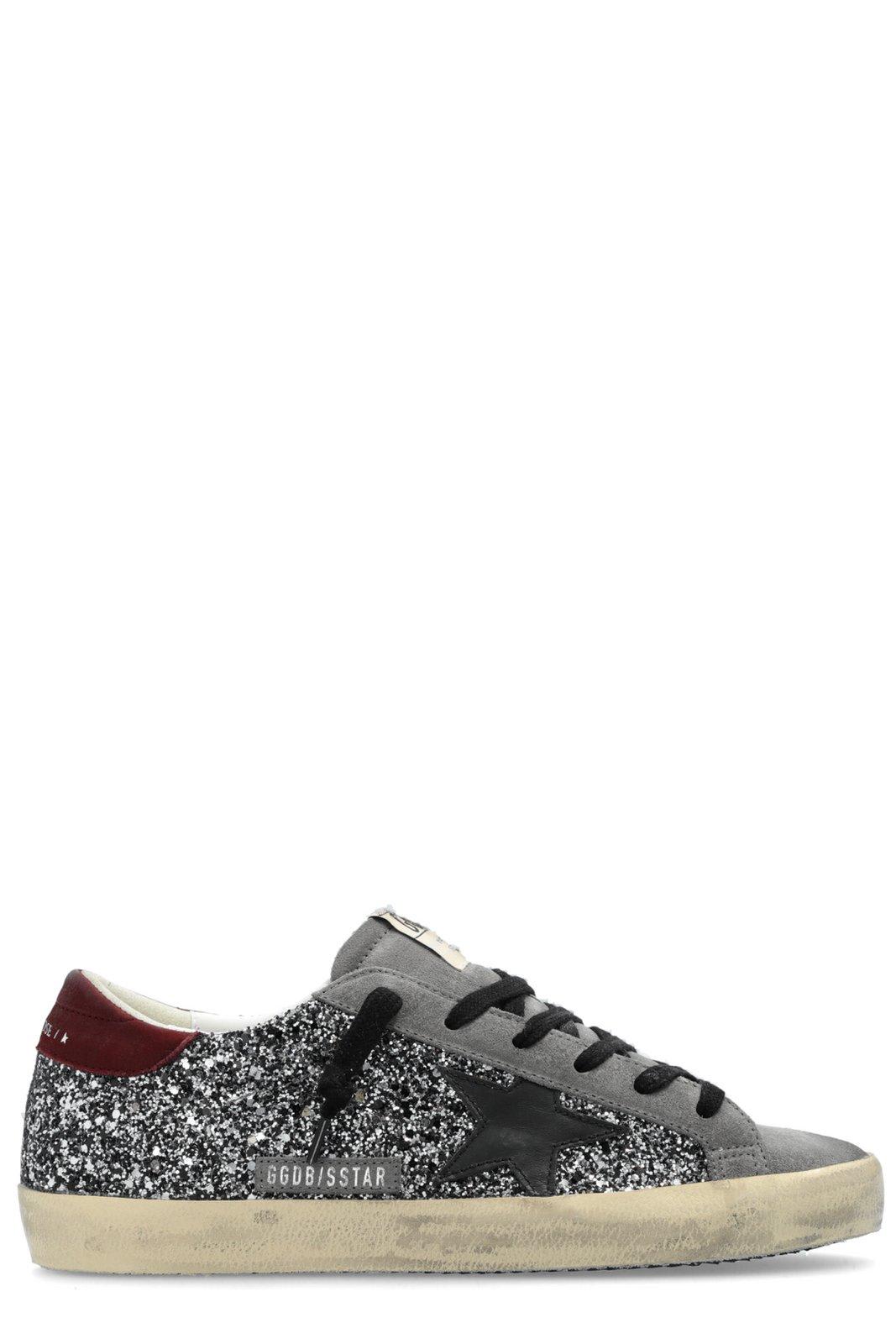 Shop Golden Goose Glittered Lace-up Sneakers In Silver Blk Gray