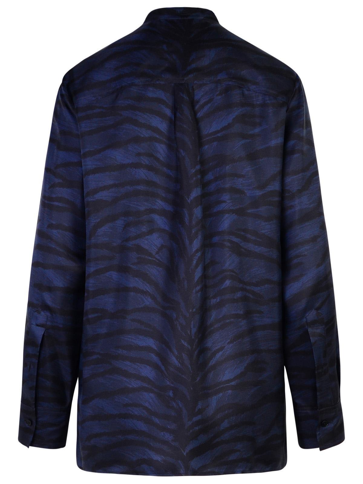 Shop Stella Mccartney Tiger Printed Stitch Detailed Shirt In Azzurro/fantasia