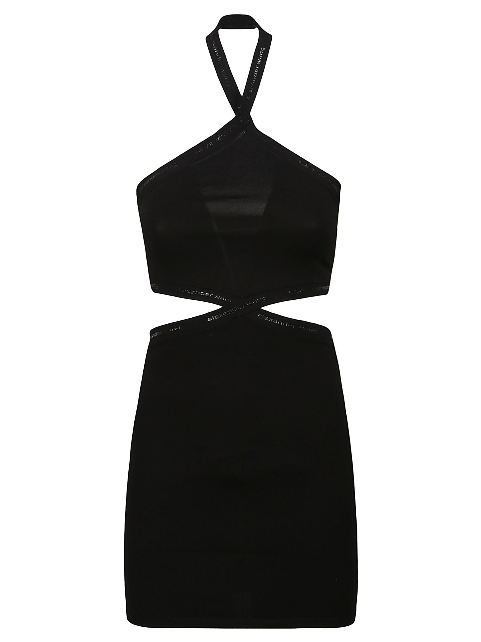 Shop Alexander Wang T Criss Cross Logo Trim Halter Dress In Black