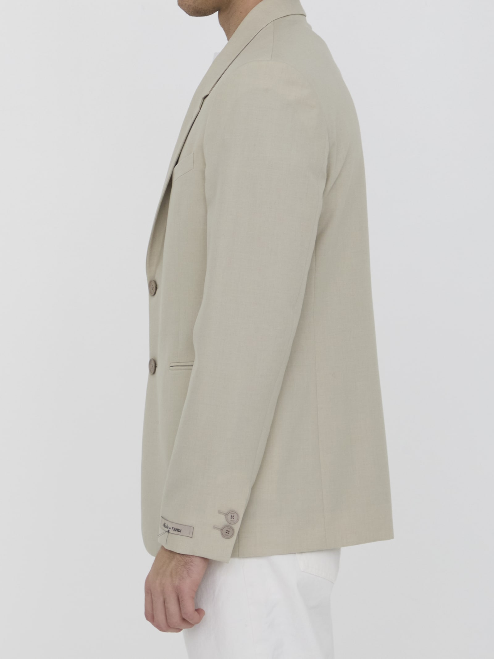 Shop Fendi Wool Jacket In Beige